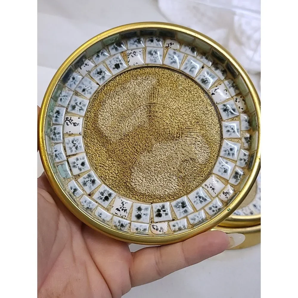 Nesting Set MCM Mosaic Tile Coasters NUT‎ DISH Ashtrays Lynn Paulin Gold Gilt - Picture 6 of 11